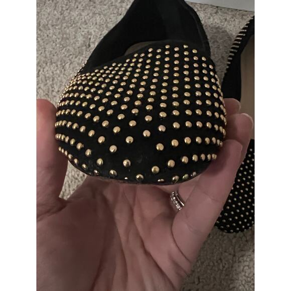 Loeffler Randall Studded Leather Slip On Almond Toe Flats Shoes Black/Gold Sz 9 - Picture 8 of 12